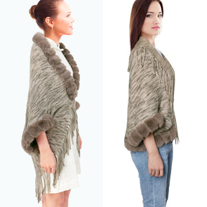 Dahlia Women's Fall Poncho Cape - Faux Fur-Trimmed Edge & Sleeves, Soft Acrylic Knit