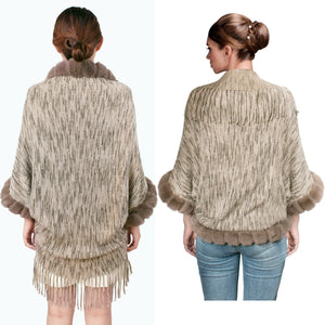 Dahlia Women's Fall Poncho Cape - Faux Fur-Trimmed Edge & Sleeves, Soft Acrylic Knit