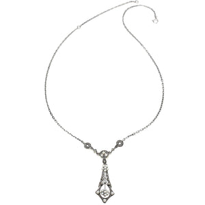 [product type] | Dahlia Vintage Collection Seed Pearl Tear Drop Sterling Silver Necklace, 16+2" Extender | Dahlia
