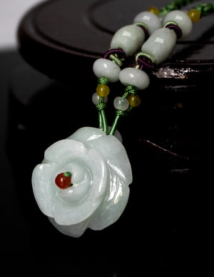 Rose Jade Necklace Jadeite Jade Green Chinese Good Luck Dahlia Flower Stone Gemstone Certified Real