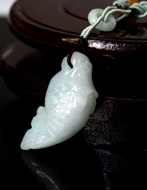 Fish (Yu) Jade Necklace Jadeite Jade Green Chinese Good Luck Dahlia Stone Gemstone Certified Real Zodiac