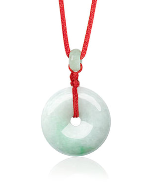 Eternal Circle Jade Necklace | Real Grade A Certified Burma Jadeite for Inner Peace | Adjustable Lucky Red Cord