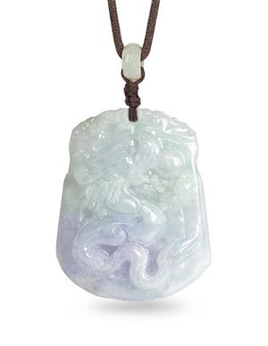 Dragon Phoenix Jade Necklace  | Certified Genuine Grade A Jadeite Jade Pendant Necklace | Dahlia