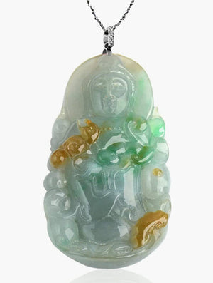 Guan Yin Jade Necklace Pendant Jadeite Jade Green Chinese Good Luck Dahlia Stone Gemstone Certified Genuine fortune