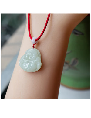 Laughing Buddha Jade Necklace | Certified Genuine Grade A Jadeite Jade Pendant Necklace| Dahlia