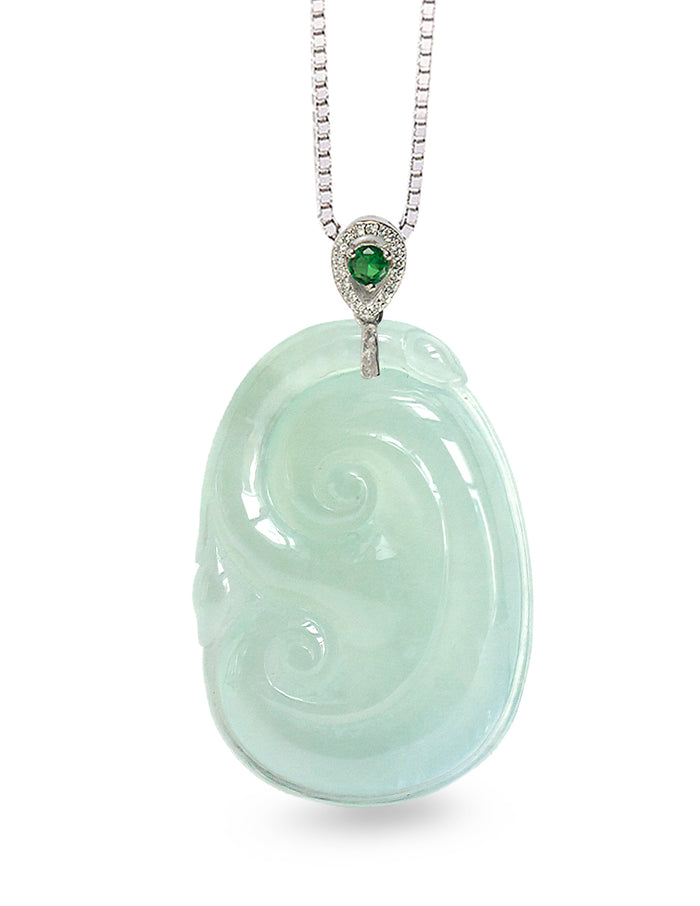 Dahlia Ruyi Jade Necklace, Real Grade A Certified Burma Jadeite for "Dream Comes True"