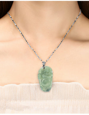 Laughing Buddha Jade Necklace | Certified Genuine Grade A Jadeite Jade Pendant Necklace| Dahlia