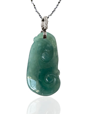 Dahlia Ruyi Jade Necklace, Real Grade A Certified Burma Jadeite for "Dream Comes True"