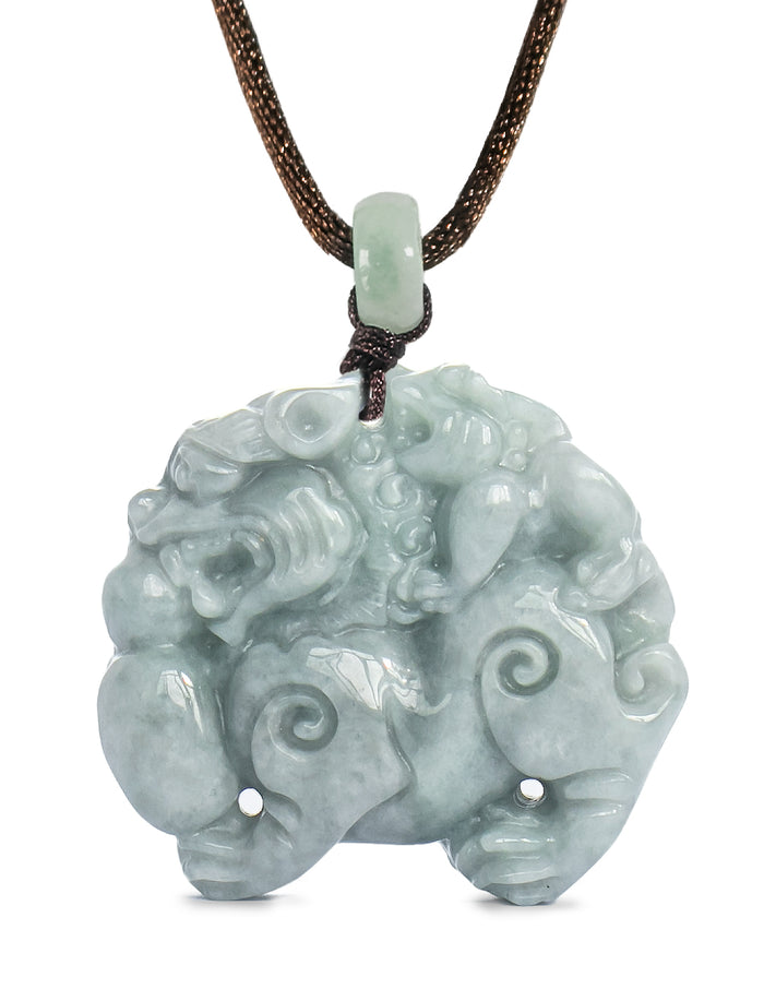 Double-Sided Qilin Dragon Jade Necklace | Real Grade A Certified Burma Jadeite for Wisdom and Auspiciousness | Dahlia