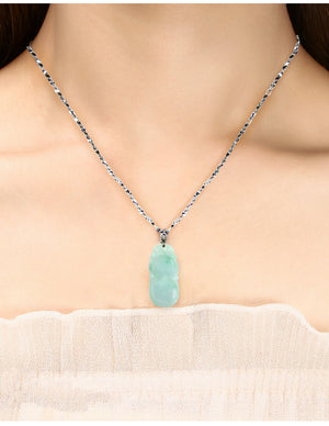 Fu Lu Shou Jade Necklace Pendant Jadeite Jade Green Chinese Good Luck Dahlia Stone Gemstone Certified Genuine fortune