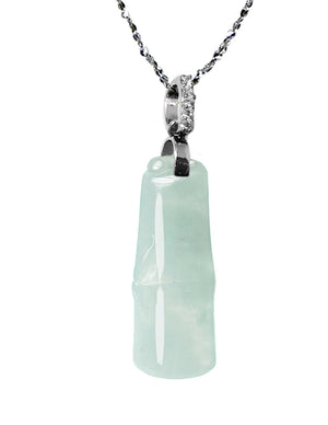 Jade Necklace | Bamboo Jadeite Jade Pendant Necklace, 16" + 8" Extender | Dahlia