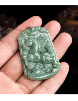 Chinese Fu Zodiac Jade Necklace Jadeite Jade Green Chinese Good Luck Dahlia Stone Gemstone Certified Real