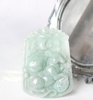 Chinese Fu Zodiac Jade Necklace Jadeite Jade Green Chinese Good Luck Dahlia Stone Gemstone Certified Real