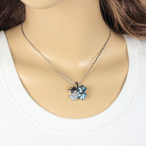 Four Leaf Clover Swarovski Crystal Elements Pendant Necklace, Earrings and Bracelet Set Rhodium Plated  | Dahlia