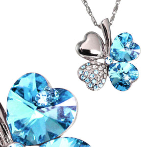 Four Leaf Clover Swarovski Crystal Elements Pendant Necklace, Earrings and Bracelet Set Rhodium Plated  | Dahlia