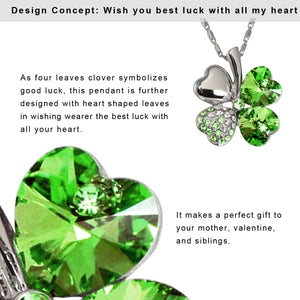 Four Leaf Clover Swarovski Crystal Elements Pendant Necklace, Earrings and Bracelet Set Rhodium Plated  | Dahlia