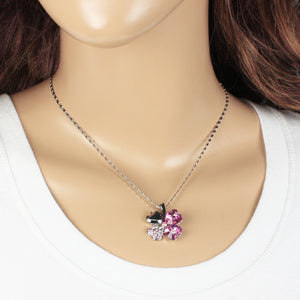 Four Leaf Clover Swarovski Crystal Elements Pendant Necklace, Earrings and Bracelet Set Rhodium Plated  | Dahlia