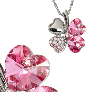 Lucky Love Four Leaf Clover Swarovski Crystal Pendant Necklace and Earrings Set | Dahlia