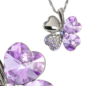 Lucky Love Four Leaf Clover Swarovski Crystal Pendant Necklace and Earrings Set | Dahlia