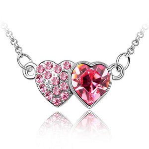 Double Heart Swarovski Crystal Necklace Rhodium Plated | Dahlia