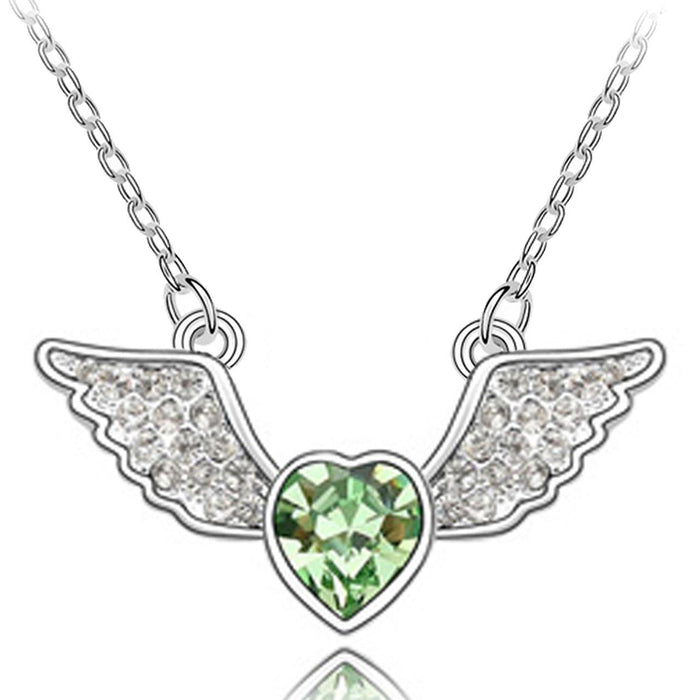 Angel Heart Pendant Necklace w/ Swarovski Crystals | Rhodium Plated | Dahlia