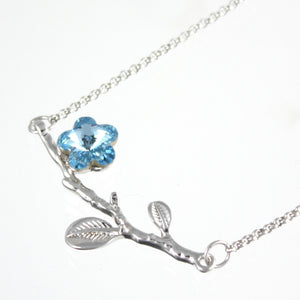 Spring Bloom Cherry Blossom Shaped Swarovski Elements Crystal Rhodium Plated Necklace and Earrings Set - Blue | Dahlia