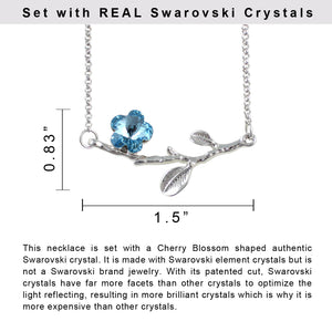 Spring Bloom Cherry Blossom Shaped Swarovski Elements Crystal Rhodium Plated Necklace and Earrings Set - Blue | Dahlia