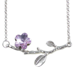 Spring Branch in Bloom Cherry Blossom Shaped Swarovski Crystal Elements Necklace Rhodium Plated | Dahlia