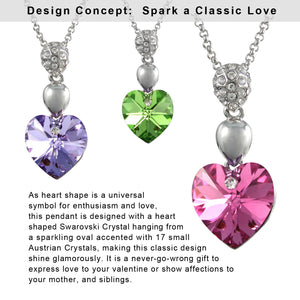 Sparkling Oval Dangle Heart Swarovski Crystal Elements Pendant Necklace and Earrings Set Rhodium Plated  | Dahlia