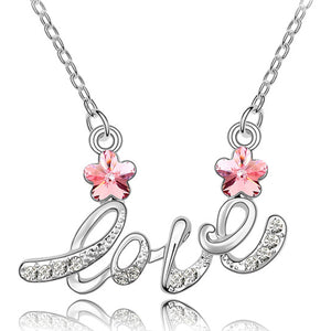  Letter Love Cherry Blossom Swarovski Crystal Elements Necklace Rhodium Plated  | Dahlia