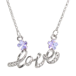  Letter Love Cherry Blossom Swarovski Crystal Elements Necklace Rhodium Plated  | Dahlia