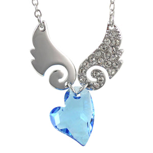 Cupid Heart Swarovski Crystal Elements Sparkling Wing Rhodium Plated Necklace | Dahlia