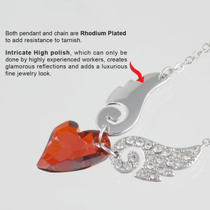 Cupid Heart Swarovski Crystal Elements Sparkling Wing Rhodium Plated Necklace | Dahlia