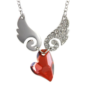 Cupid Heart Swarovski Crystal Elements Sparkling Wing Rhodium Plated Necklace | Dahlia