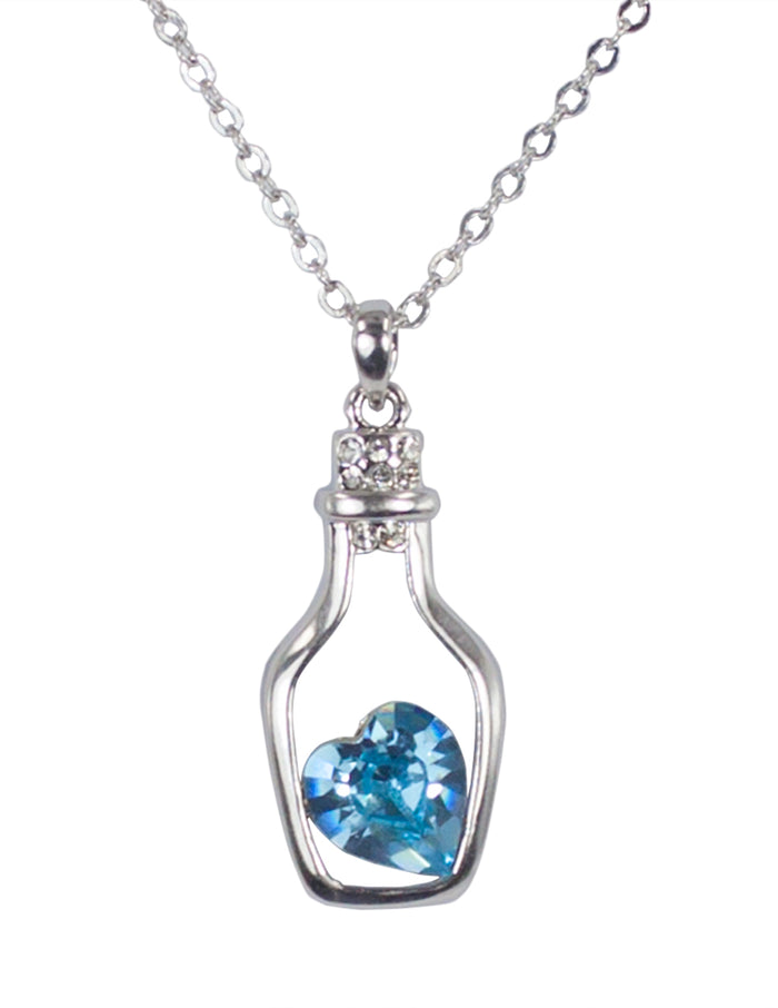 Wish Bottle Heart Pendant Necklace w/ Swarovski Crystals | Rhodium Plated | Dahlia