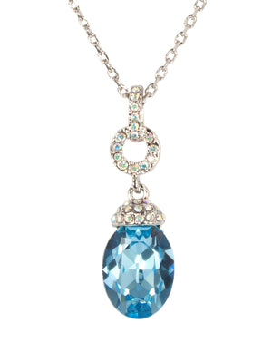 Oval Drop Swarovski Elements Crystal Pendant - Blue | Dahlia