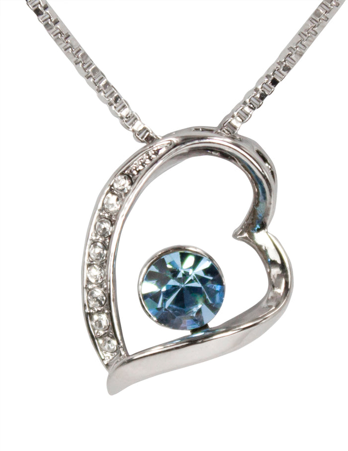 Stylish Heart Pendant Necklace w/ Swarovski Crystals | Rhodium Plated | Dahlia