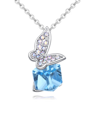 Butterfly Swarovski Crystal Rhodium Plated Pendant Necklace 18" with 1.5" Extender | Dahlia