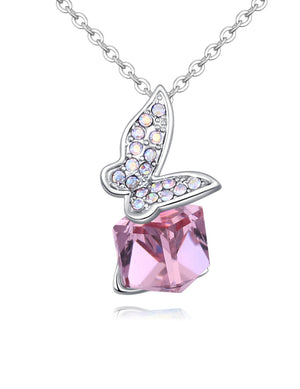 Butterfly Swarovski Crystal Rhodium Plated Pendant Necklace 18" with 1.5" Extender | Dahlia