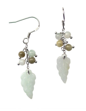 Leaf Jade Earrings Jadeite Jade Green Chinese Good Luck Dahlia Stone Gemstone Certified Real fortune