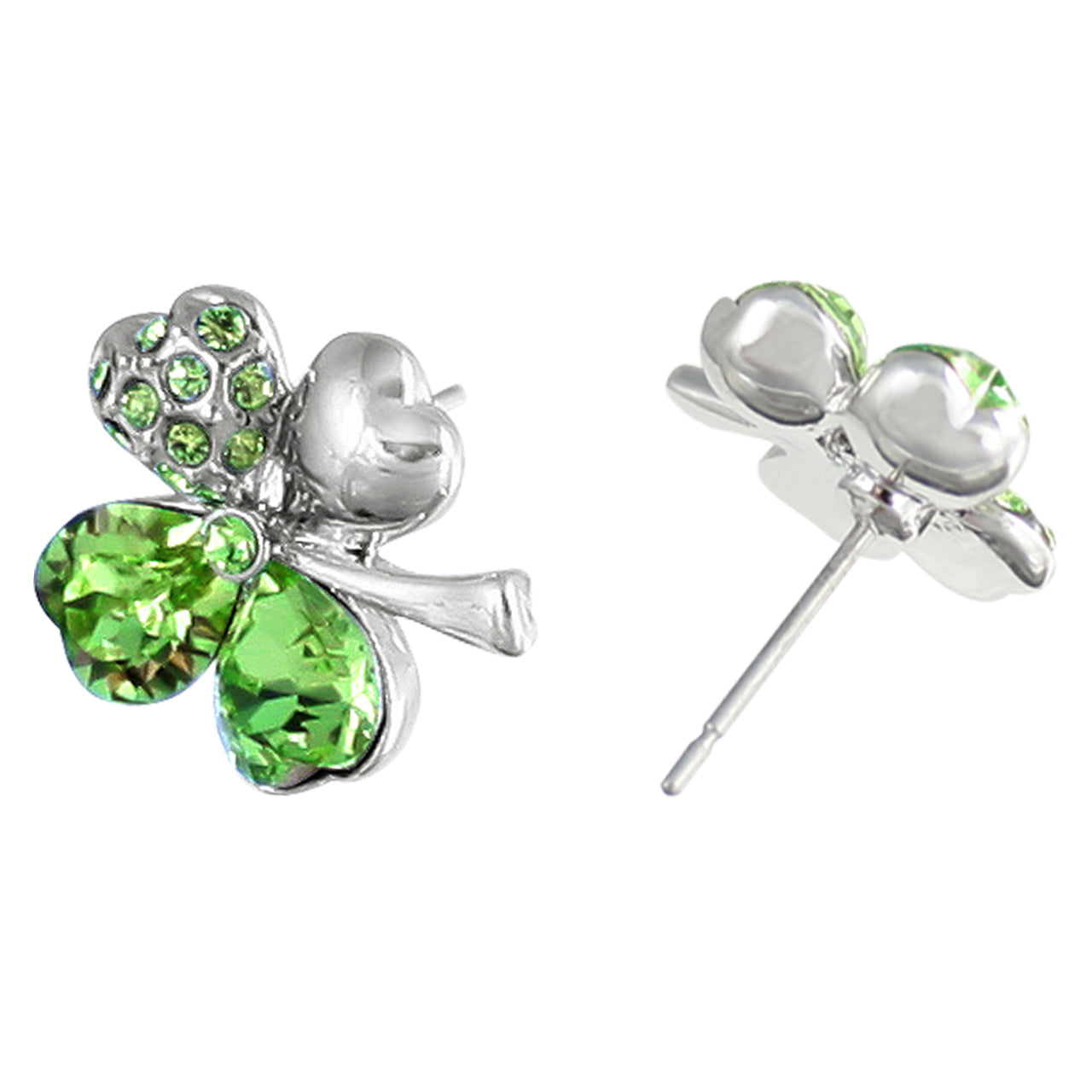 Four Leaf Clover Stud Earrings with Swarovski Crystals, Blue