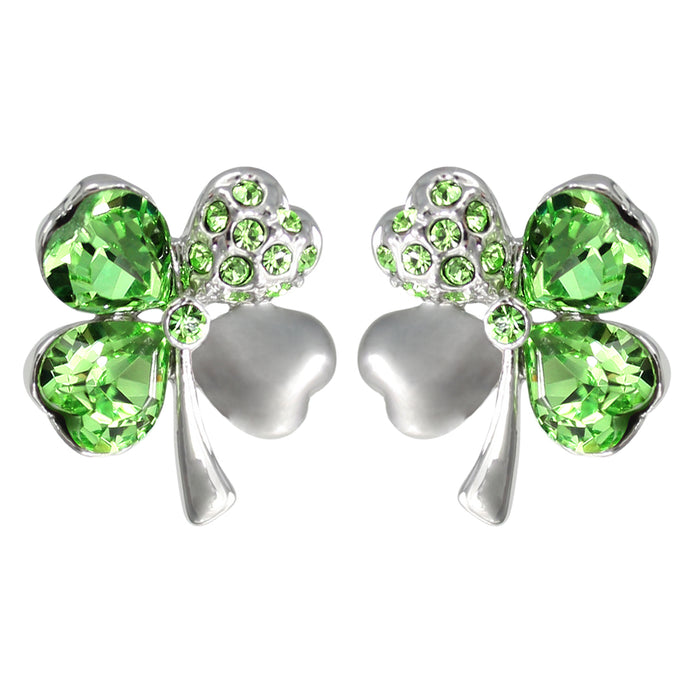 Four Leaf Clover Stud Earrings w/ Swarovski Crystals | Rhodium Plated | Dahlia
