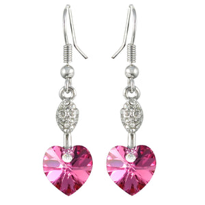 Sparkling Oval Dangle Heart Shaped Swarovski Crystal Elements Drop Earrings Rhodium Plated  | Dahlia