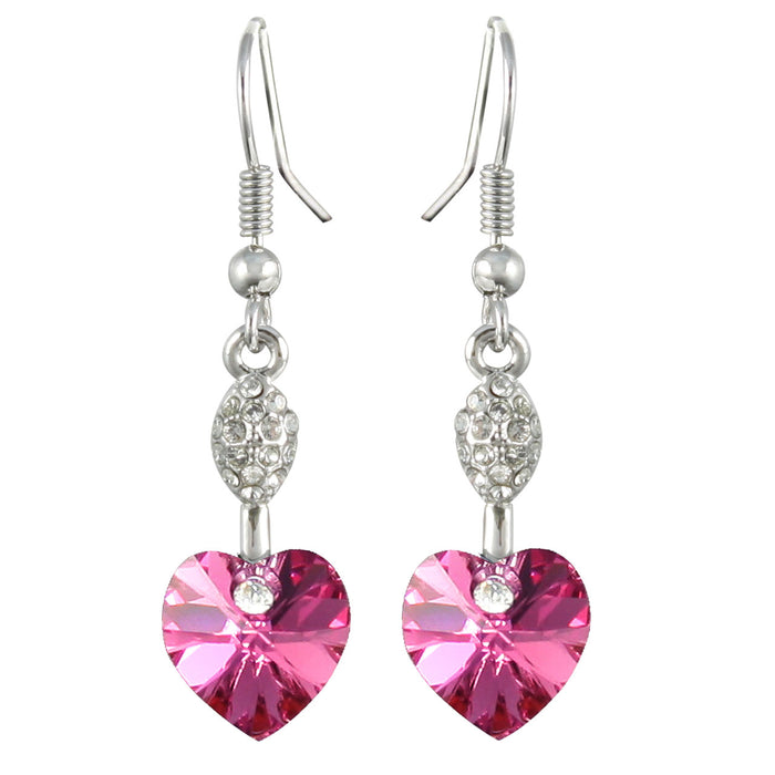 Sparkling Oval Dangle Heart Drop Earrings w/ Swarovski Crystals | Rhodium Plated | Dahlia