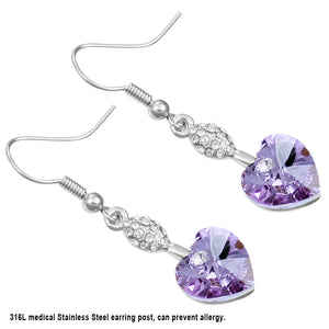 Sparkling Oval Dangle Heart Shaped Swarovski Crystal Elements Drop Earrings Rhodium Plated  | Dahlia