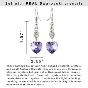 Sparkling Oval Dangle Heart Shaped Swarovski Crystal Elements Drop Earrings Rhodium Plated  | Dahlia