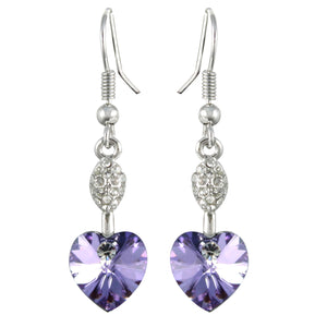 Sparkling Oval Dangle Heart Shaped Swarovski Crystal Elements Drop Earrings Rhodium Plated  | Dahlia