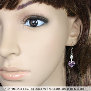 Sparkling Oval Dangle Heart Shaped Swarovski Crystal Elements Drop Earrings Rhodium Plated  | Dahlia