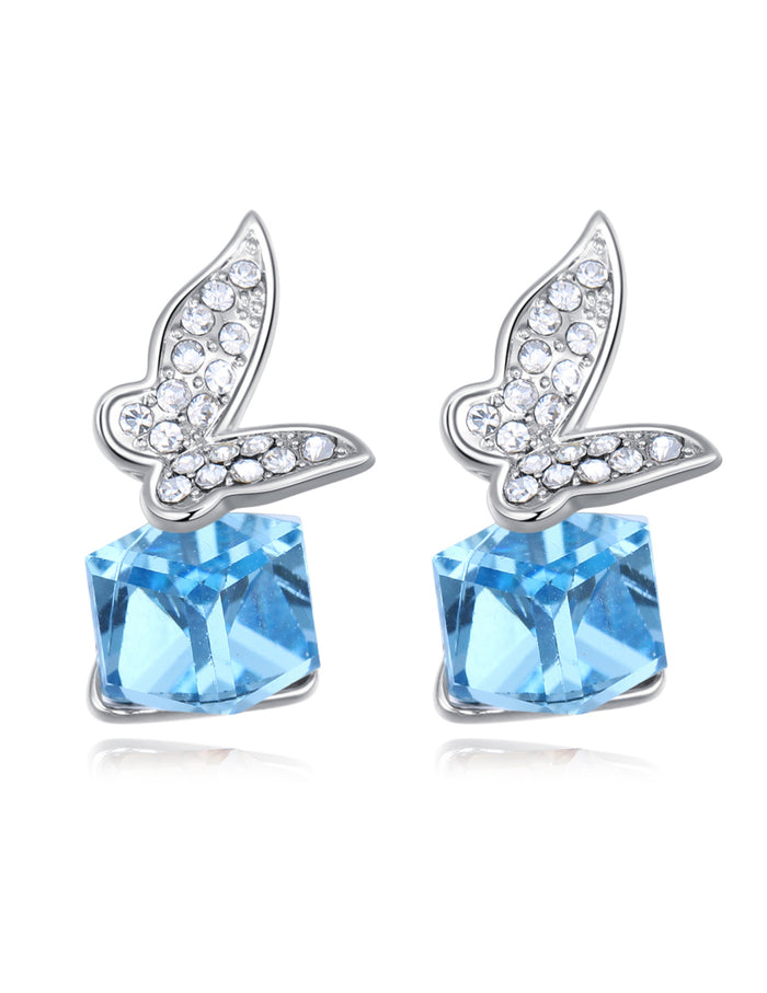 Butterfly  Drop Earrings w/ Swarovski Crystals  | Rhodium Plated | Dahlia