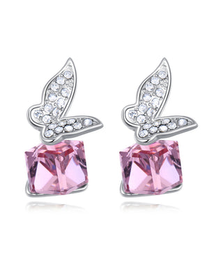 Butterfly Swarovski Element Crystal Drop Earrings Rhodium Plated| Dahlia
